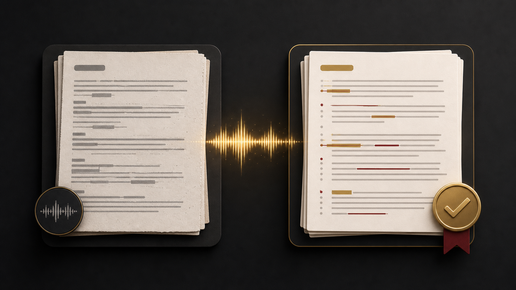 Side-by-side AI draft and human-reviewed transcript quality